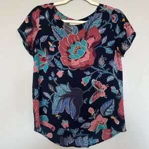 LOFT Floral Butterfly Print Top | Blue & Pink | Size: S Petite | Women